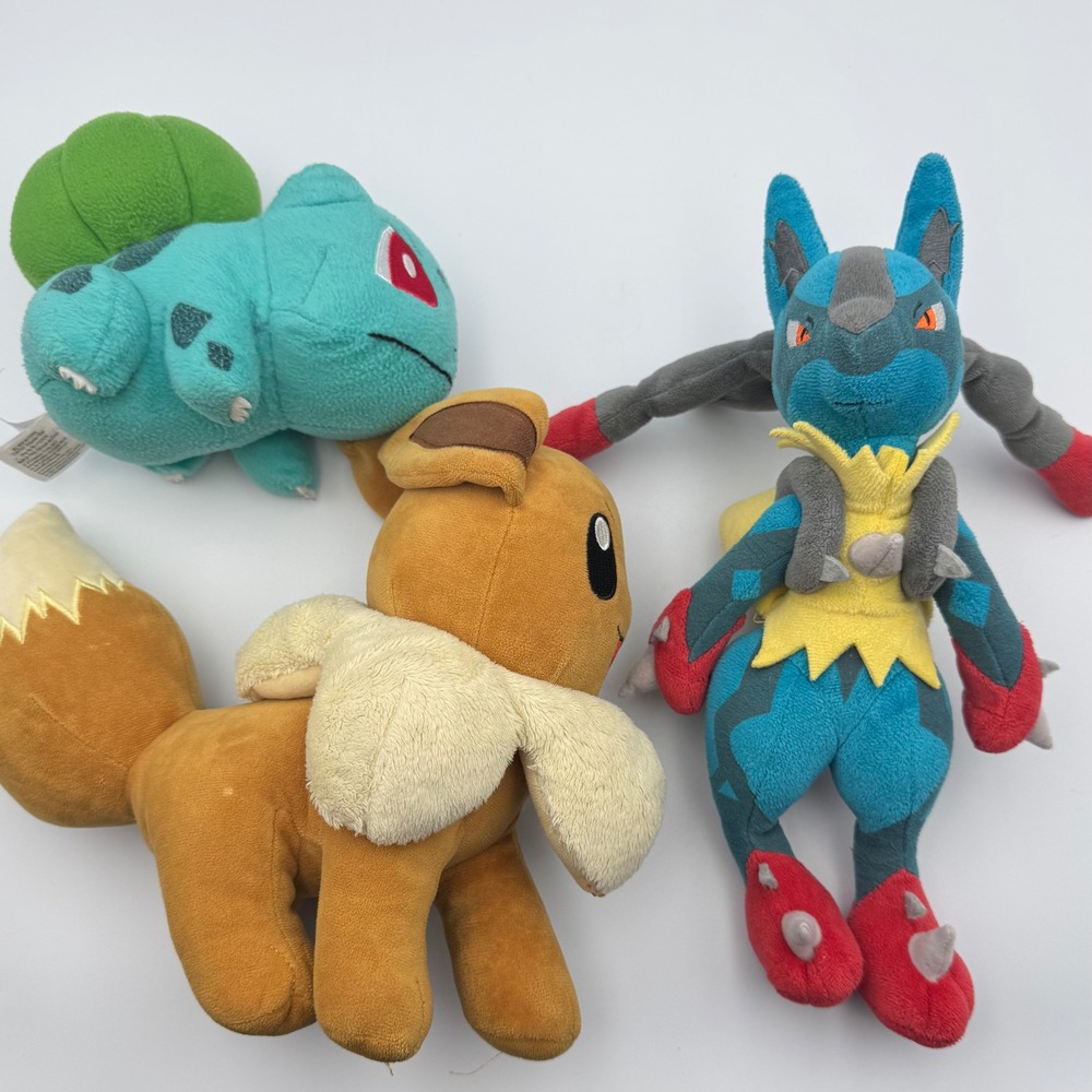 Pokemon Plush Lot Mega Lucario Pokemon Center‎ Bulbasaur TOMY Eevee Bundle 3pc